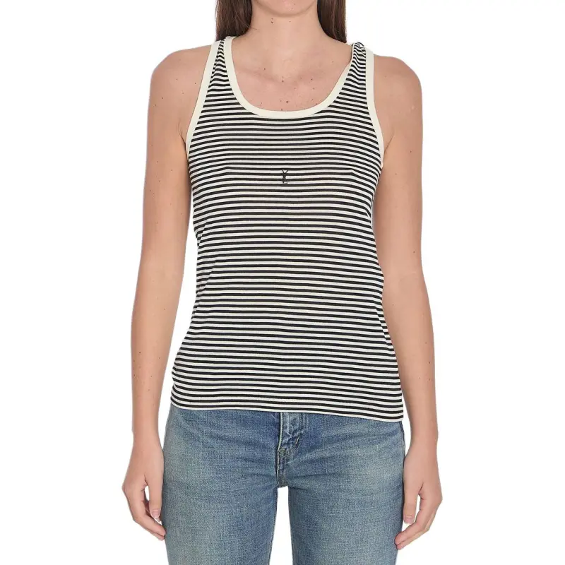 SAINT LAURENT Cassandre Striped Tank Top-3