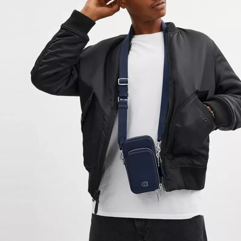 COACH Cross Grain Leather Shoulder Bag, Crossbody Bag Mini Men's Dark Blue-2
