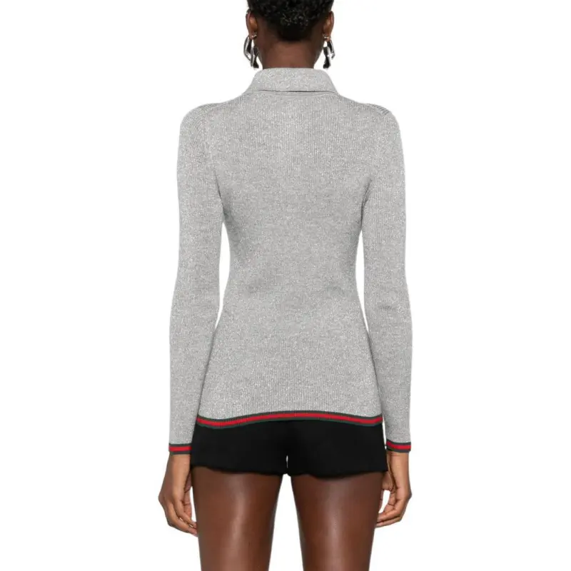 GUCCI Extra Fine Rib Cashmere Knit Top 'Shiny Grey'-3