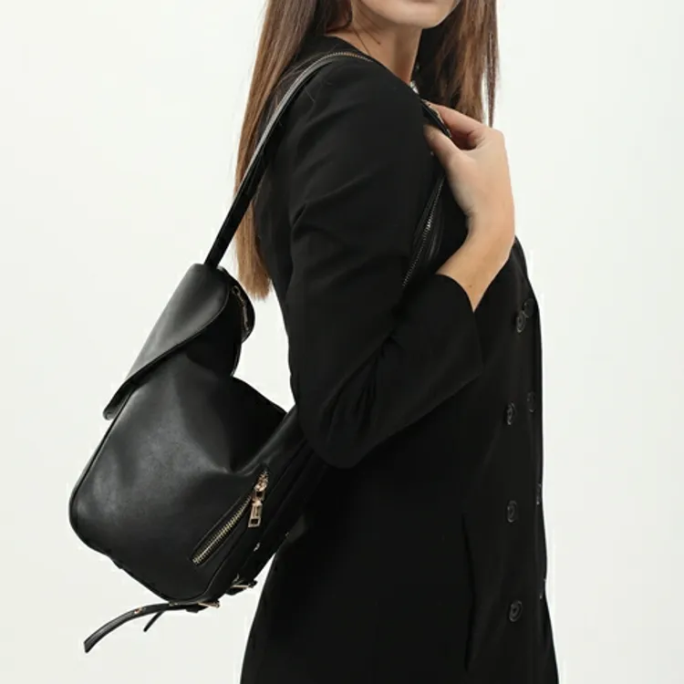 Folli Follie Synthetic Leather Shoulder Bag Regular Unisex Black-4