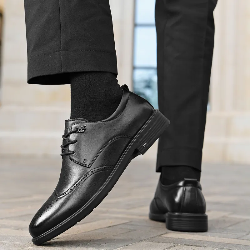 HLA Dress Shoes Men Low Top Black-5