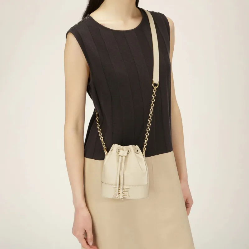 BALLY Eoh Nylon And Leather Bucket Bags Shoulder Bag Crossbody Bag Small Size Women's Light Beige-5