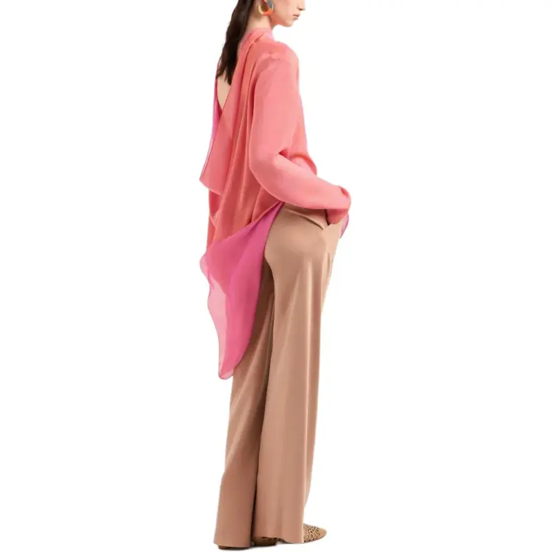 GIORGIO ARMANI Two tone Silk Chiffon Long Shirt-1