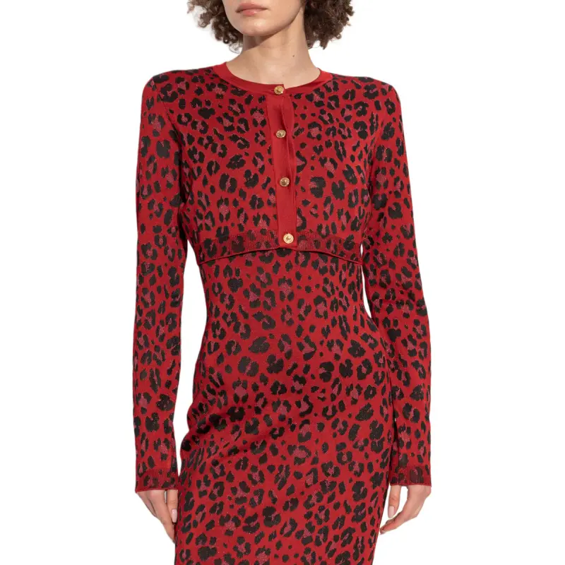 VERSACE Animal Print Cropped Knit Cardigan-3