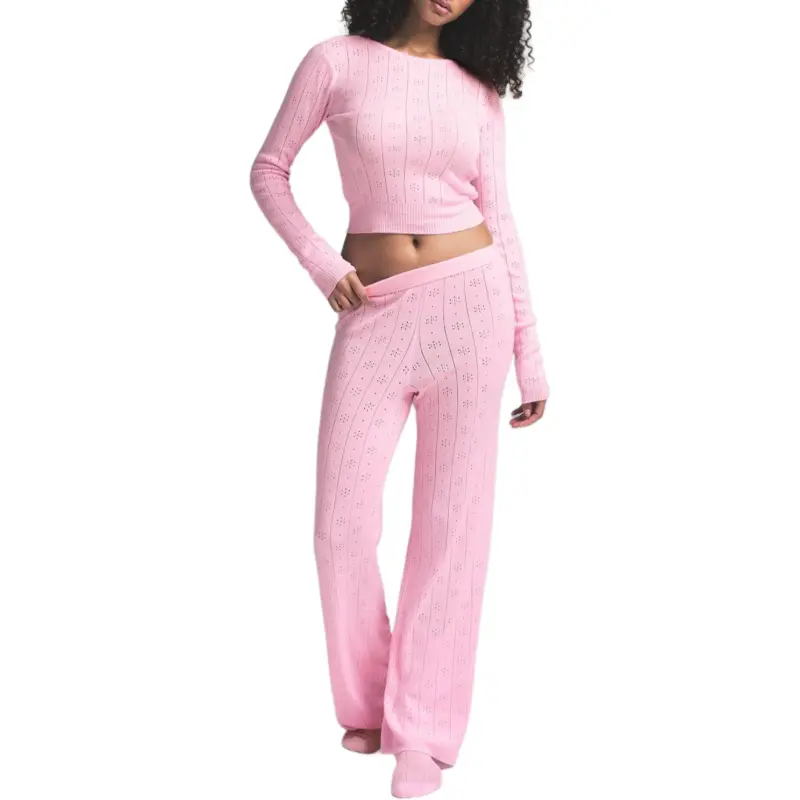 SKIMS FW24 Fake Day Collection SWEATER POINTELLE LONG SLEEVE TOP Knitwear Women's BABY PINK/Light Pink-1