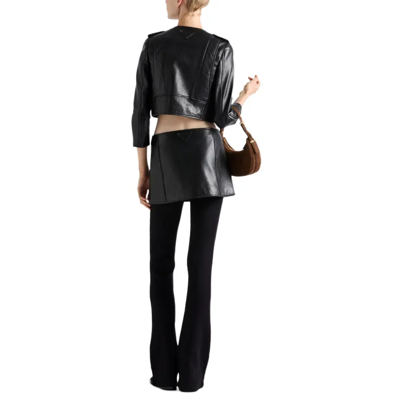 PRADA Zip Up Leather Mini Skirt-2