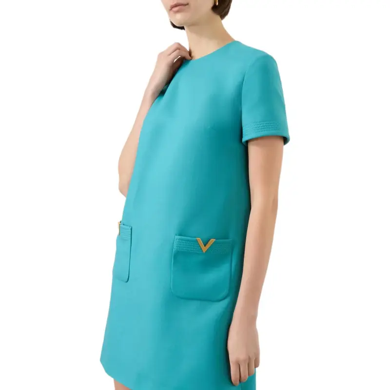 Valentino Short Sleeved Dress Women's Blue-4