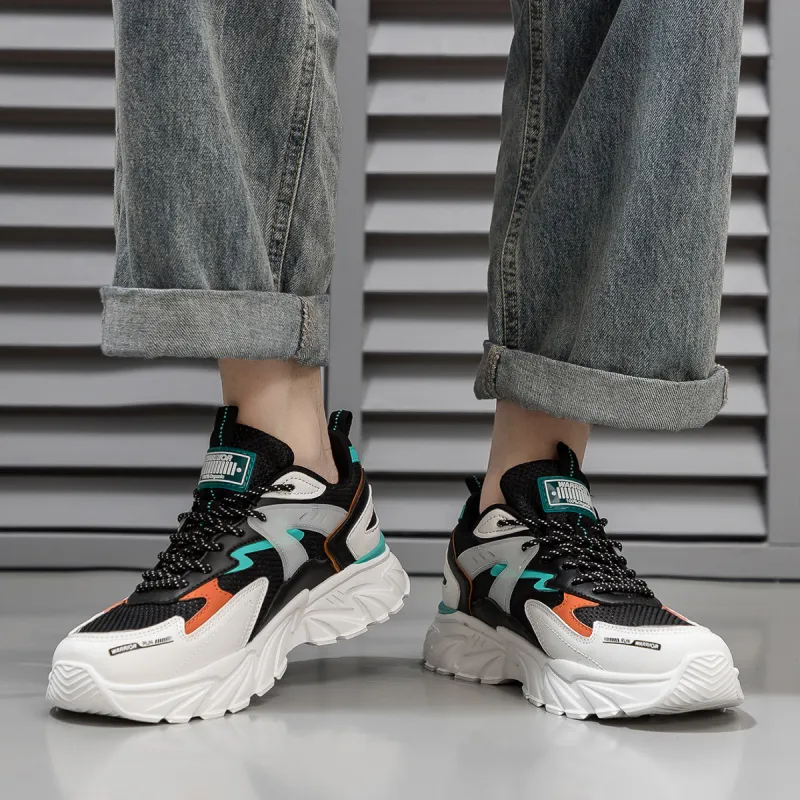 Warrior Wear resistant And Lightweight Low Top Chunky Sneakers Men's Black White Orange-4