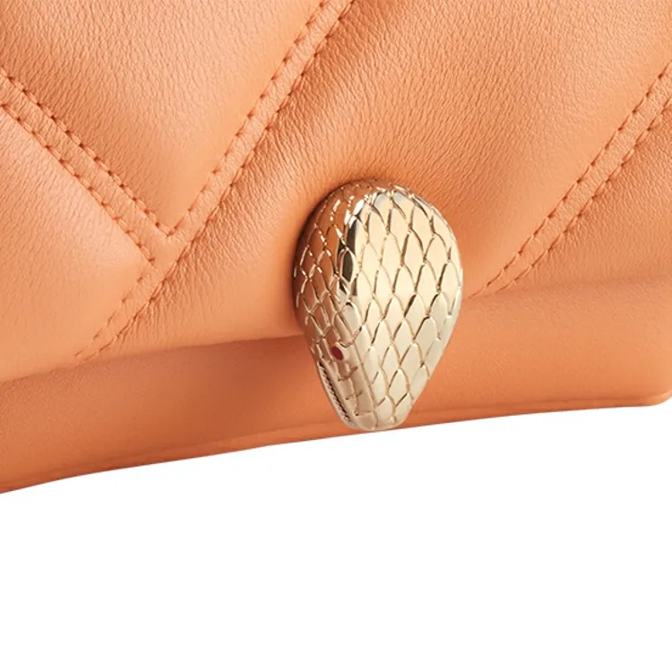 BVLGARI Serpenti Cabochon Calfskin Shoulder Bag Crossbody Bag Mini Women's Coral Orange-3