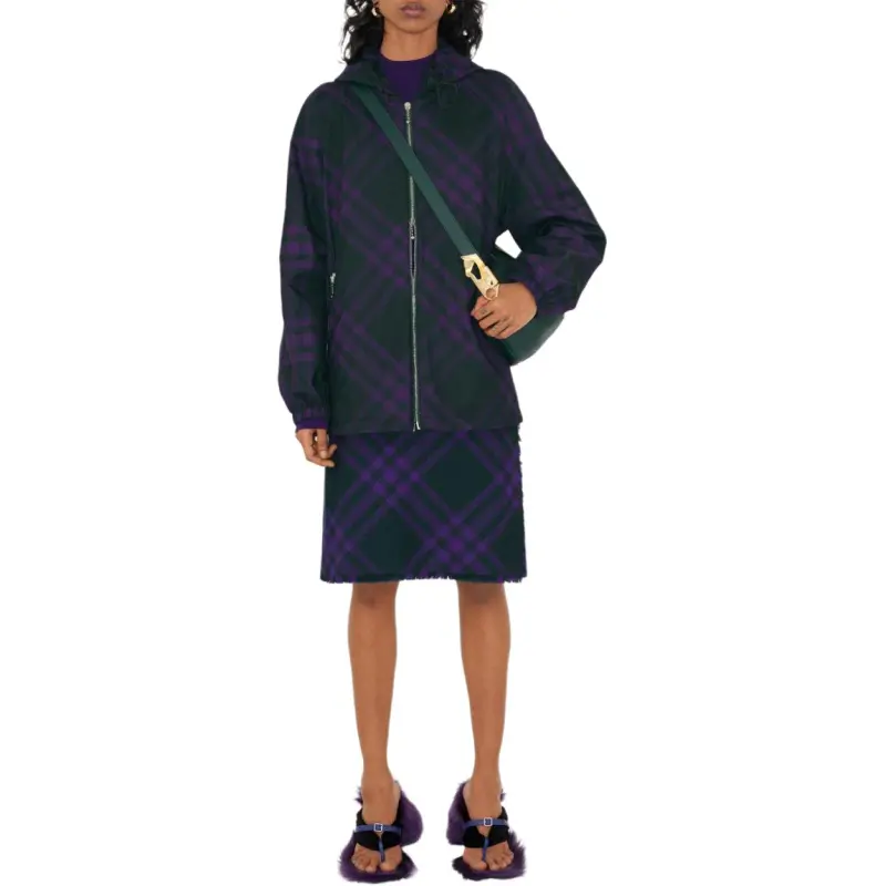 Burberry Check Pattern Zipped Hooded Jacket-1