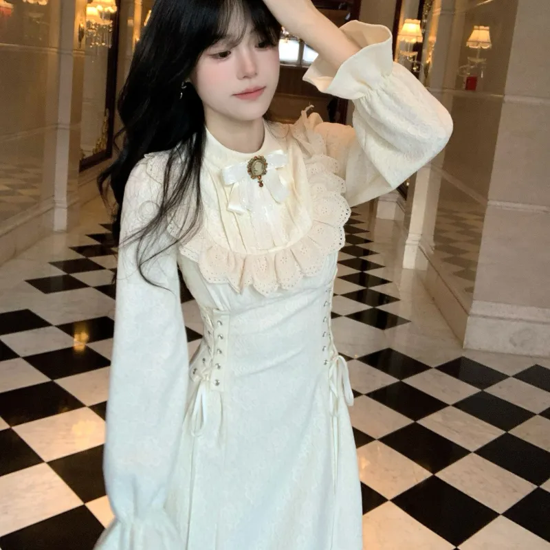 Blovelan Long Sleeved Dresses Women's Apricot-3