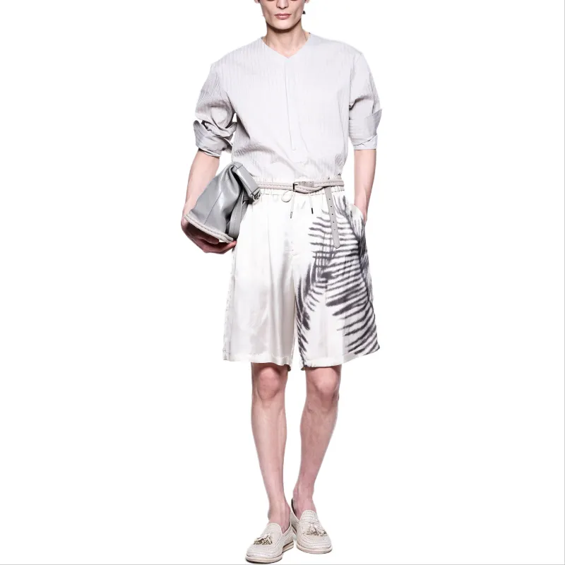 GIORGIO ARMANI Printed Cupro Flat front Bermuda Shorts-1