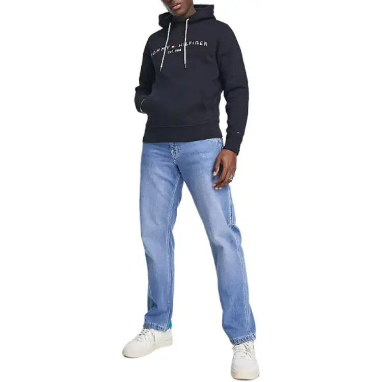 Tommy Hilfiger Big And Tall Tommy Logo Hoodie Big & Tall Black Sweatshirt Men's Dark Blue-1