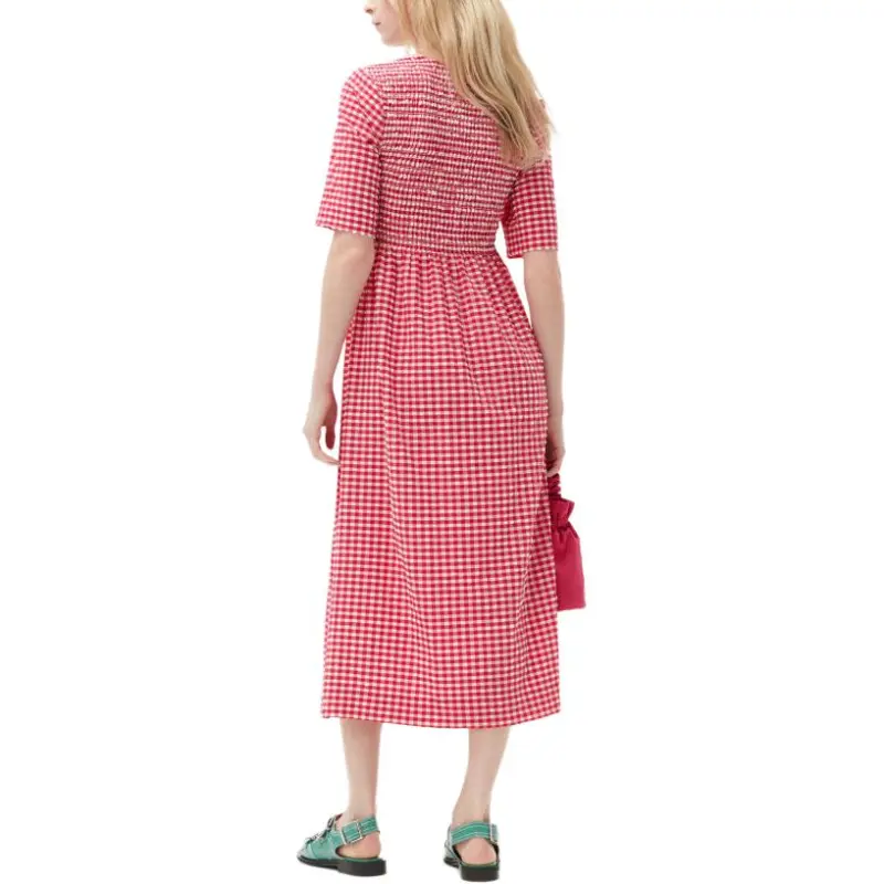 GANNI Short Sleeved Dresses Women's Red-4