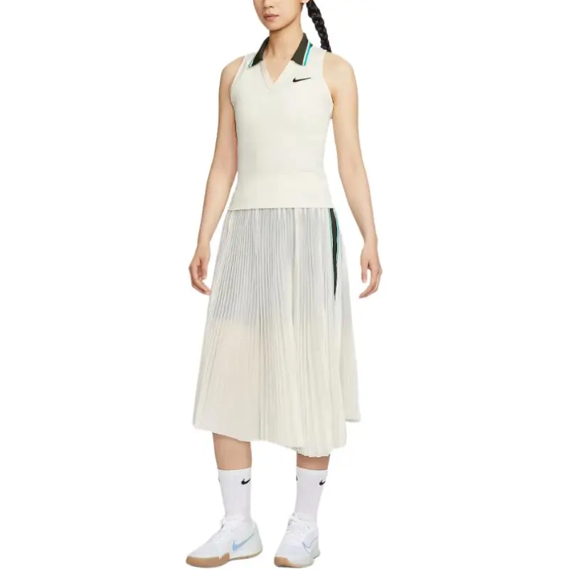 Nike Court Slam SS25 Casual Long Skirt Women's Light Ivory White/Black-2