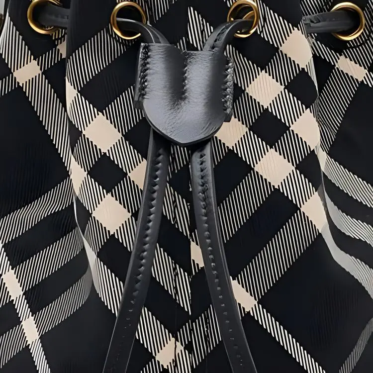 Burberry Calfskin With Cotton Twill And Printed Fabric Bucket Bags Shoulder Bag Crossbody Bag Mini Women's Black-7