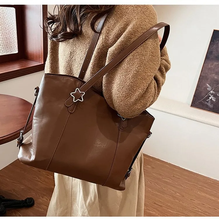 Morellybear PU Tote Bag Shopping Bag Shoulder Bags Regular Women's Brown/Black/Ecru-4