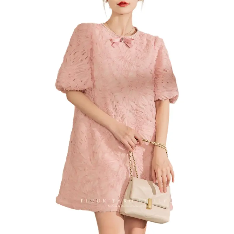 QIAOYUHUAZUN Short Sleeved Dresses Women's Pink Orange-3