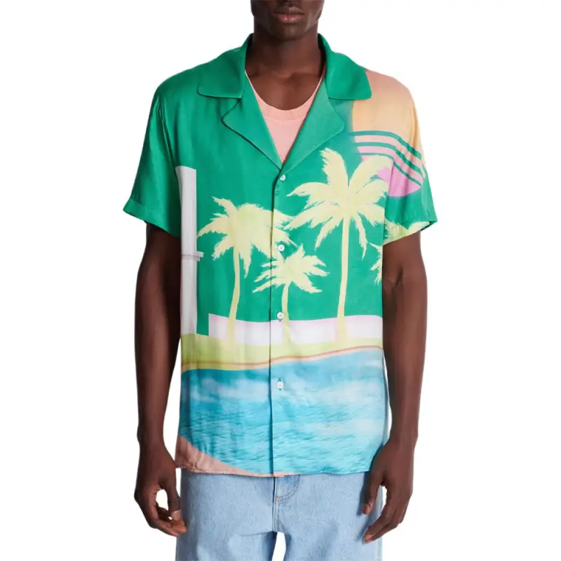 BALMAIN Palm Printed Short Sleeve Twill Shirt-1