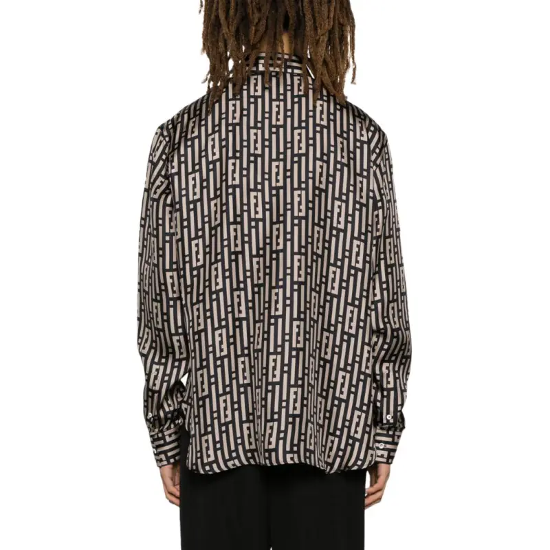 FENDI Monogrammed Collared Long Sleeved Shirt-3