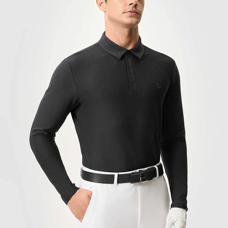 FILA Knitted Fabric Long-Sleeved Polo Shirt Men's Pitch Black-3