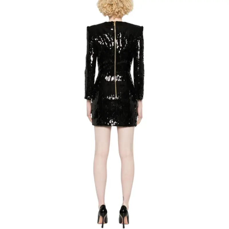 BALMAIN V Neck Sequinned Mini Dress-2