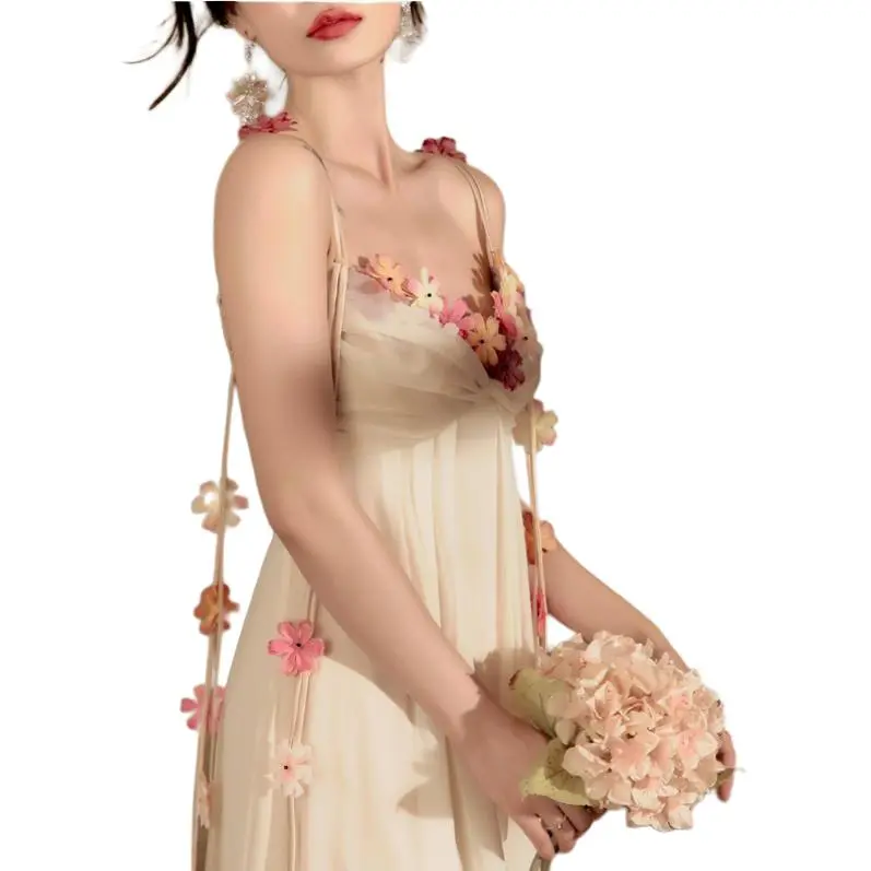 QIAOYUHUAZUN Slip Dresses Women's Beige Apricot-6
