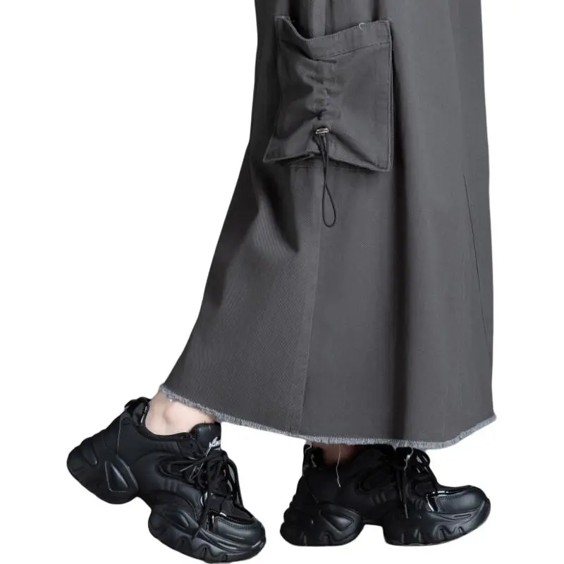 You Cow Me Pants Denim Long Skirt Women's Dark Gray-7