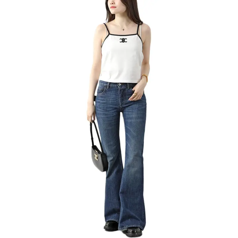 CELINE Embroidered Triomphe Tank Top In Cotton Jersey-2