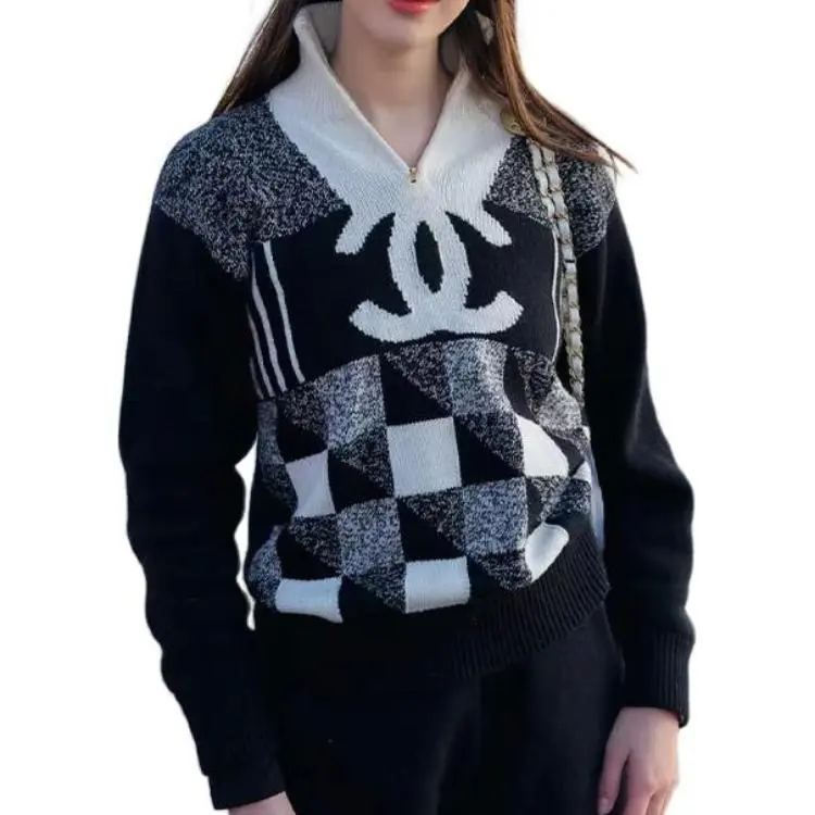 CHANEL FW22 Sweater Women's Spring Outfit Black White-4
