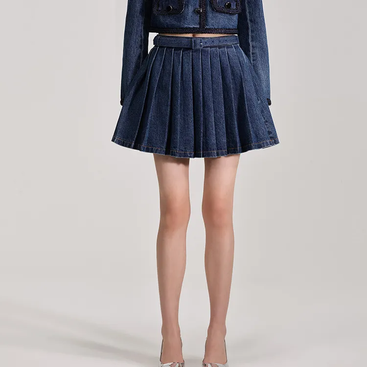 Self portrait Denim Short Skirts Women's Denim Blue-4