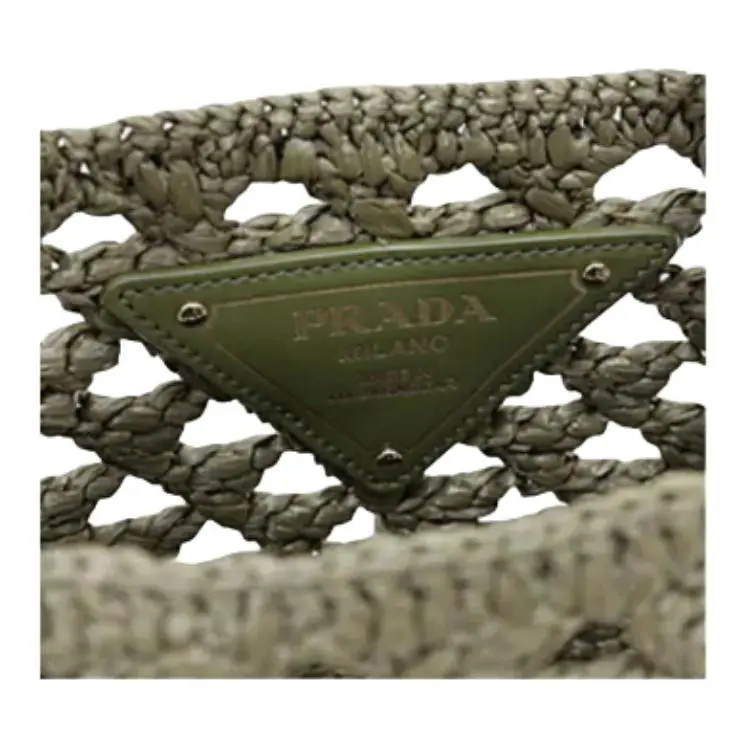 PRADA Straw Handbag Women's Olive Green-4