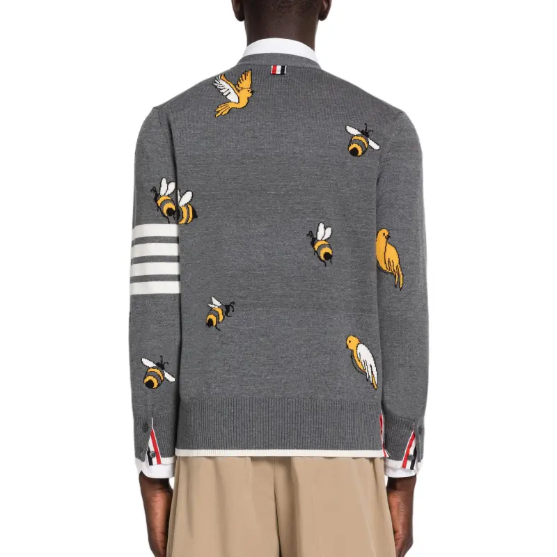 THOM BROWNE 4 Bar Striped Buttoned Cardigan-3