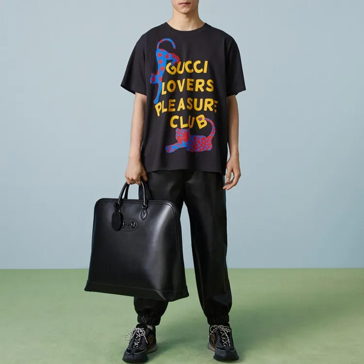 GUCCI Drop Shoulder Sleeve T-Shirt Men's Black-2