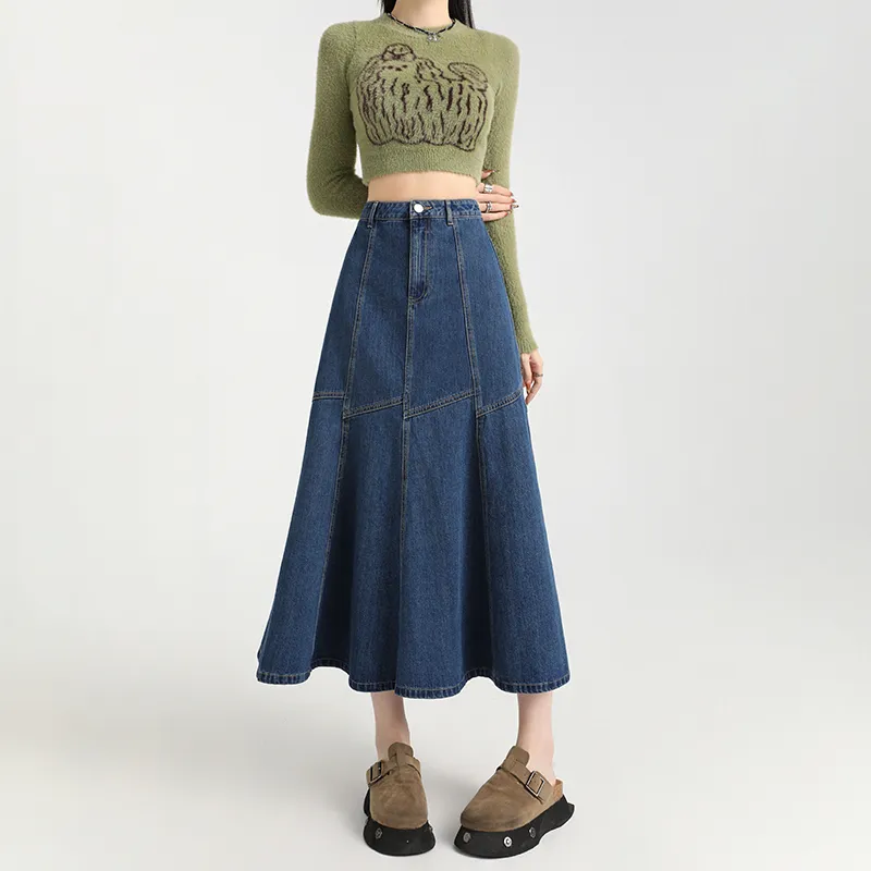 FOREVER 21 Denim Long Skirts Women's Vintage Blue-6