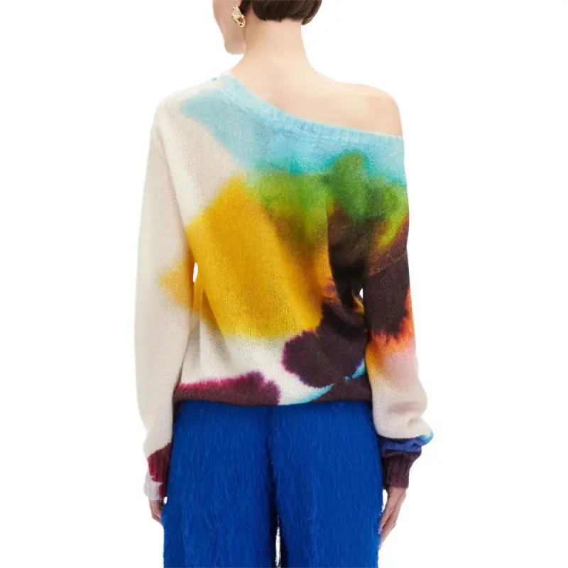 Oscar De La Renta Abstract Watercolor Sweater-2