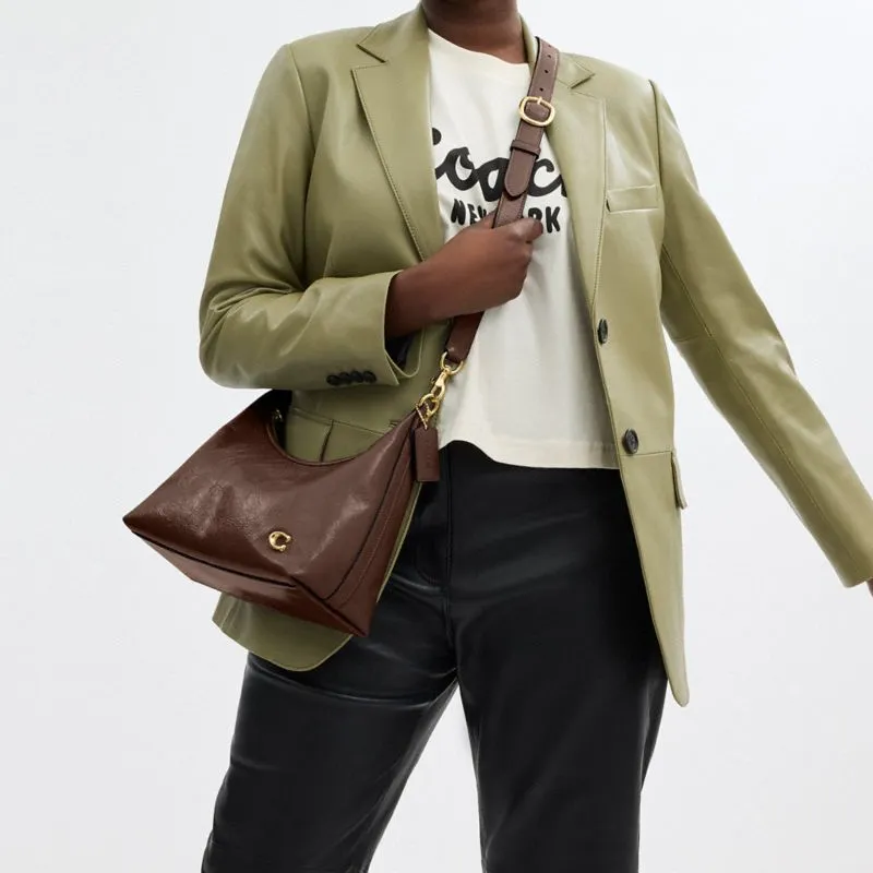 COACH Leather Portable Crossbody Bag Shoulder Bag Large Size Women's Coffee-7
