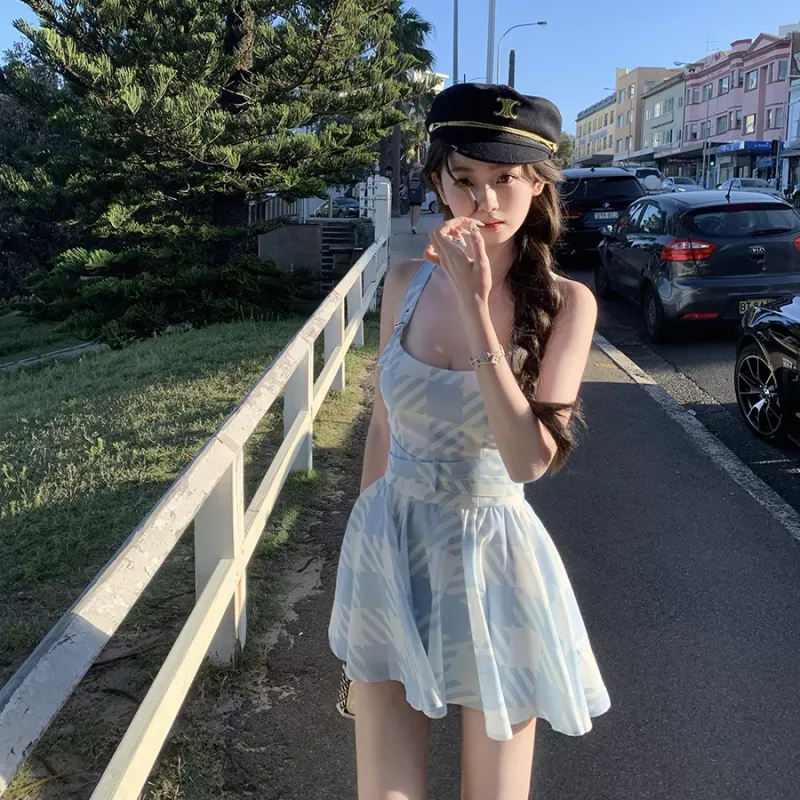 Qiuerle Slip Dress Women's Blue-3