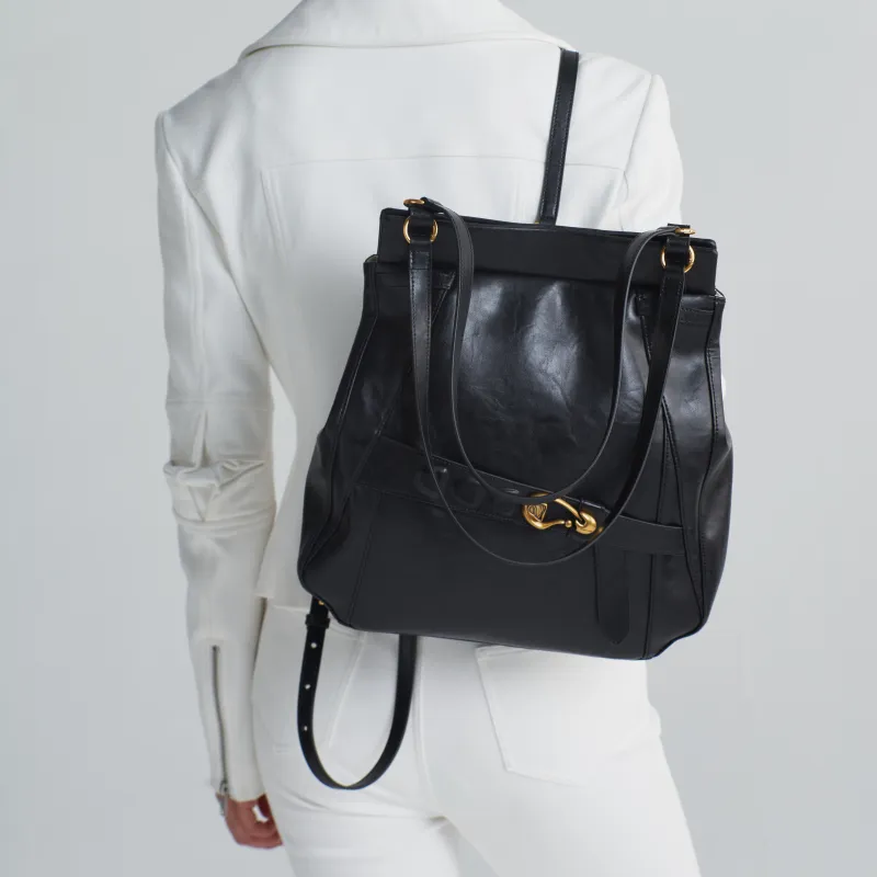 Simedin Cowhide Split Leather Backpack Shoulder Bag Large Size Women's Black-2