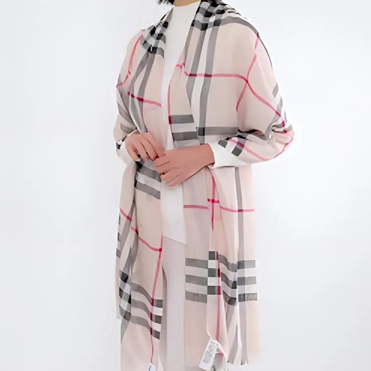 Burberry Wool Blend Knit Scarves Women's Beige/Multicolor-2