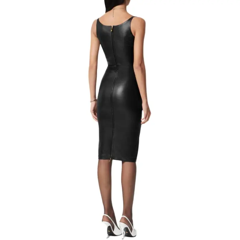 VERSACE Zip-Up Sleeveless Leather Dress-3