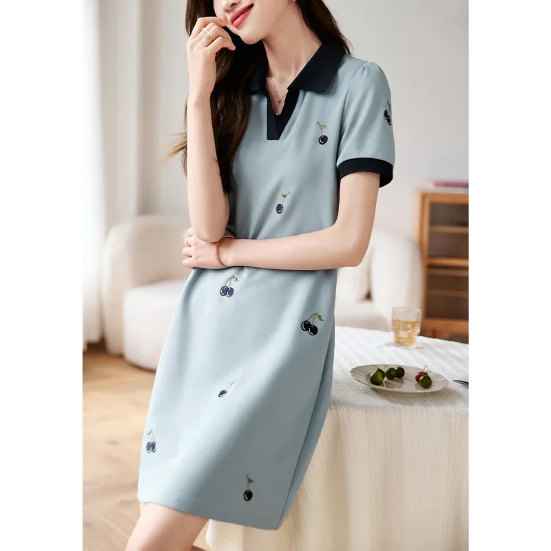 Mo Han Yi Mei Short Sleeved Dress Women's Blue-3