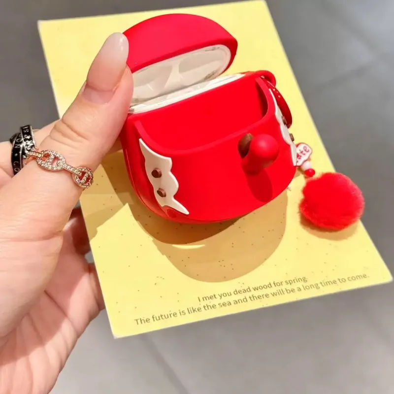 Wei Xin Apple AirPods 4/2/3/4th Generation/AirPods Pro/Pro 2 TPU Green And Red Apple Core Slippers Headphone Cases-2