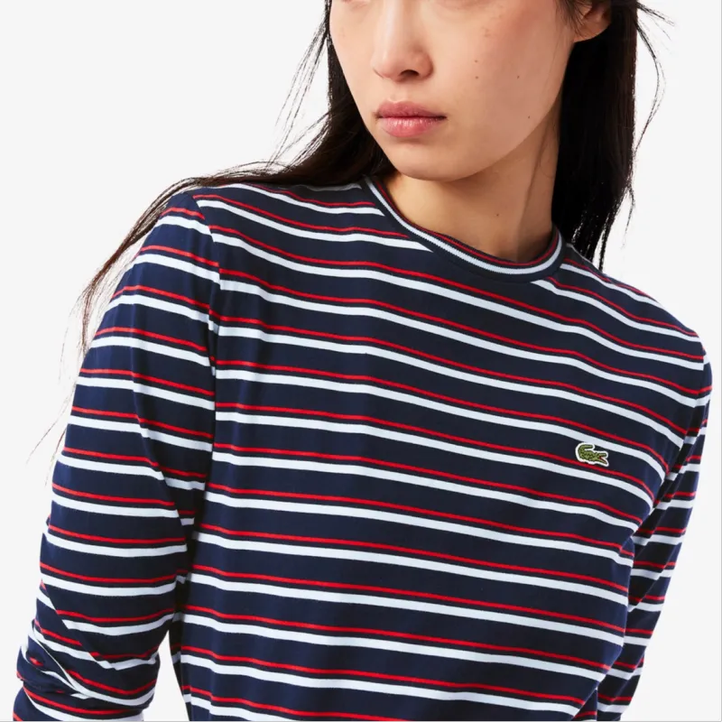 LACOSTE SS25 T Shirt Women's Red White/Dark Blue Stripes-4