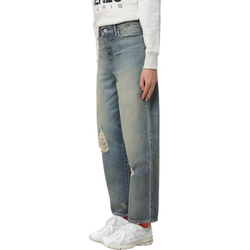 KENZO Logo Patch Straight Leg Distressed Jeans-4