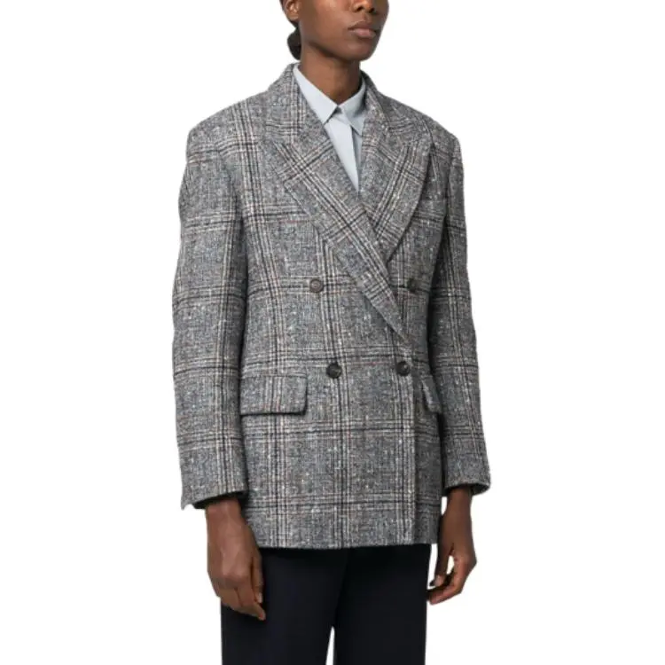 Brunello Cucinelli Checked Double Breasted Tailored Blazer-4