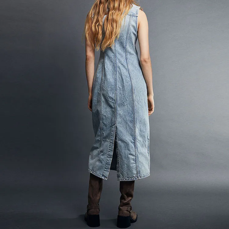 H&M Sleeveless Dresses Women's Light Denim Blue-2