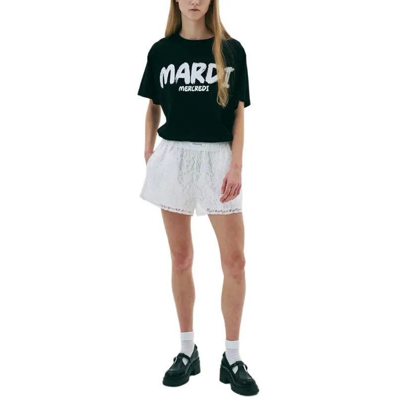 MARDI MERCREDI T Shirt Women's Black/White Korean Style-3