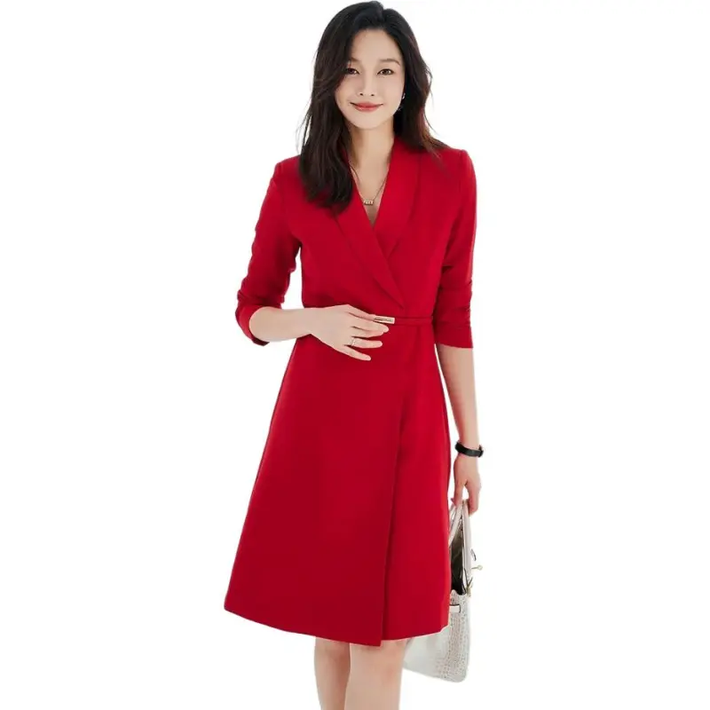 ONE SHALLOW Long Sleeved Dresses Women's Red-2