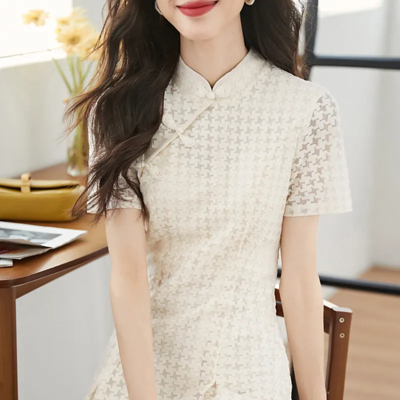 Mo Han Yi Mei Short Sleeved Dress Women's Beige-3
